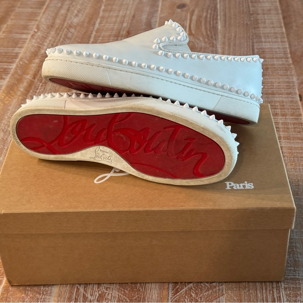 Christian Louboutin Pik Boat size 39.5 slip on white with box and receipt